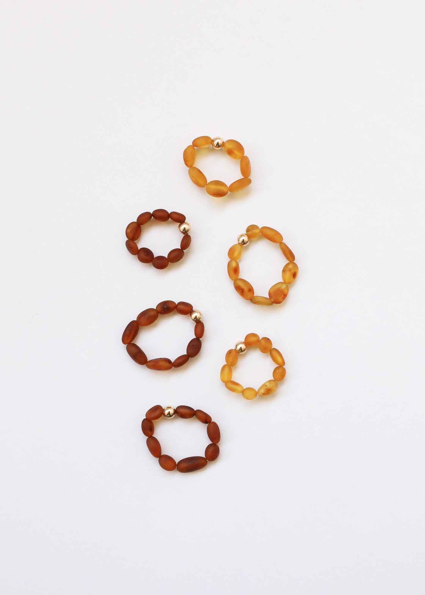 Raw Cognac Baltic Amber + 14K Gold Filled || Beaded Stretch Ring