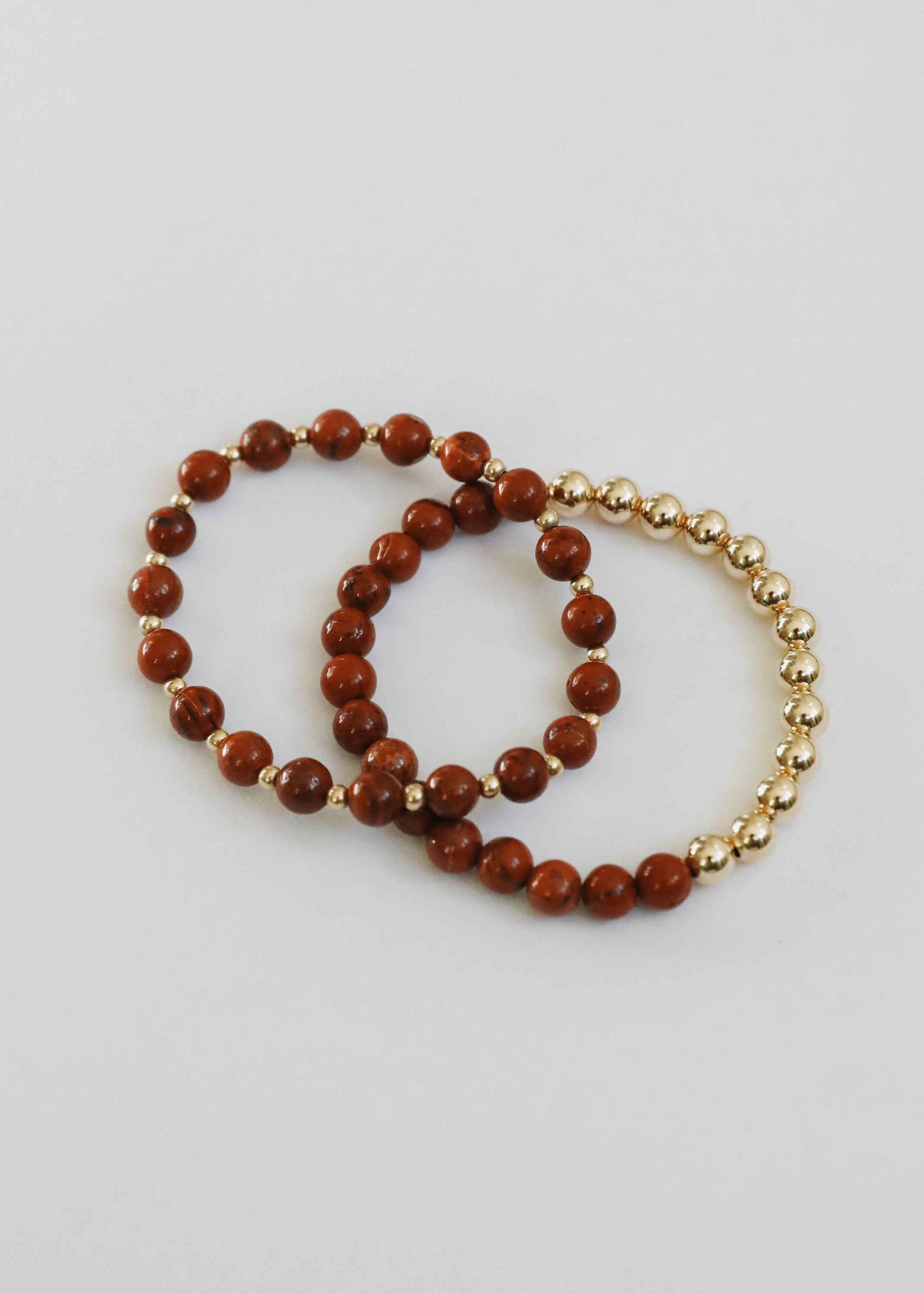 Red Jasper : 14k Gold Filled Sun + Moon || Stretch Bracelets