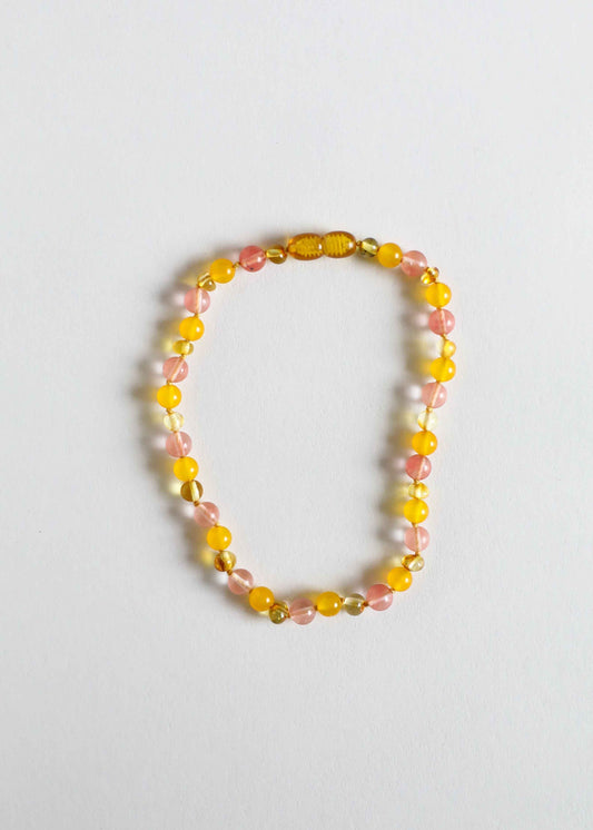 Polished Honey Baltic Amber + Honeysuckle Gemstones || Necklace