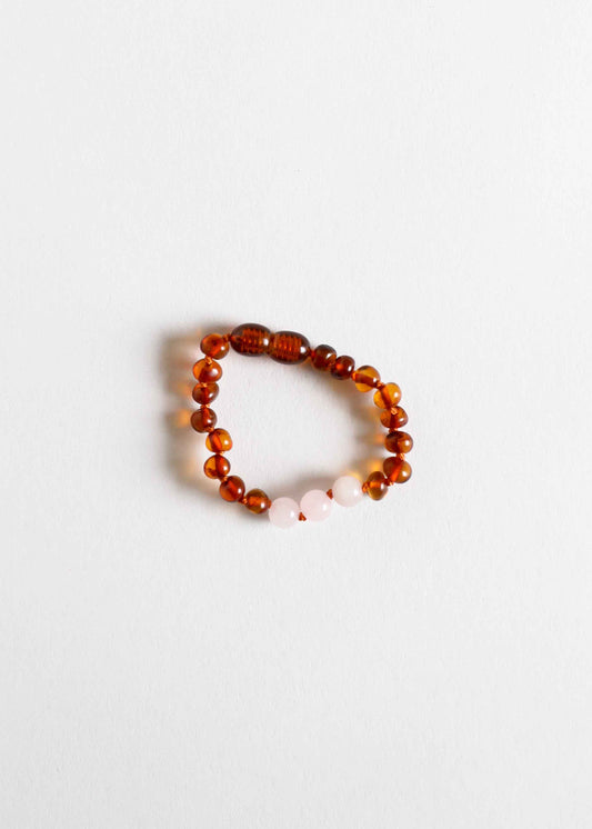 Polished Cognac Baltic Amber + Rose Quartz || Anklet or Bracelet