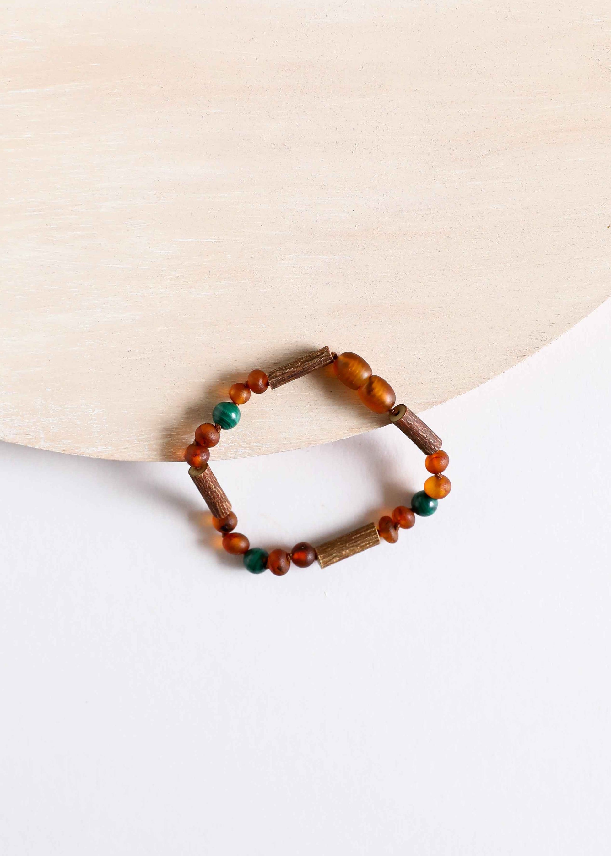 Hazelwood || Raw Cognac Baltic Amber + Malachite || Anklet or Bracelet