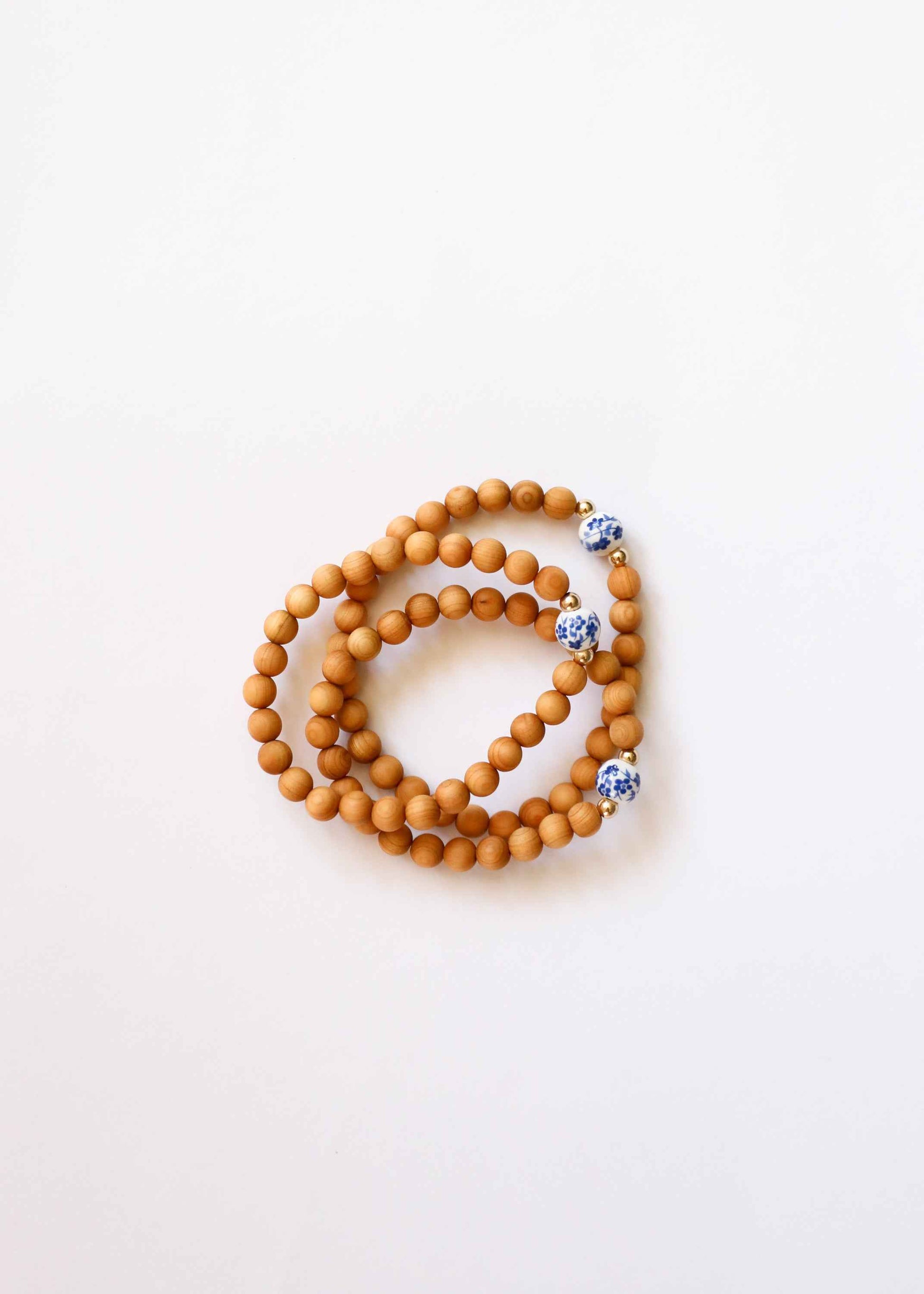 Cypress Wood || 14K Gold Filled + Vintage Flowers || Beaded Bracelet