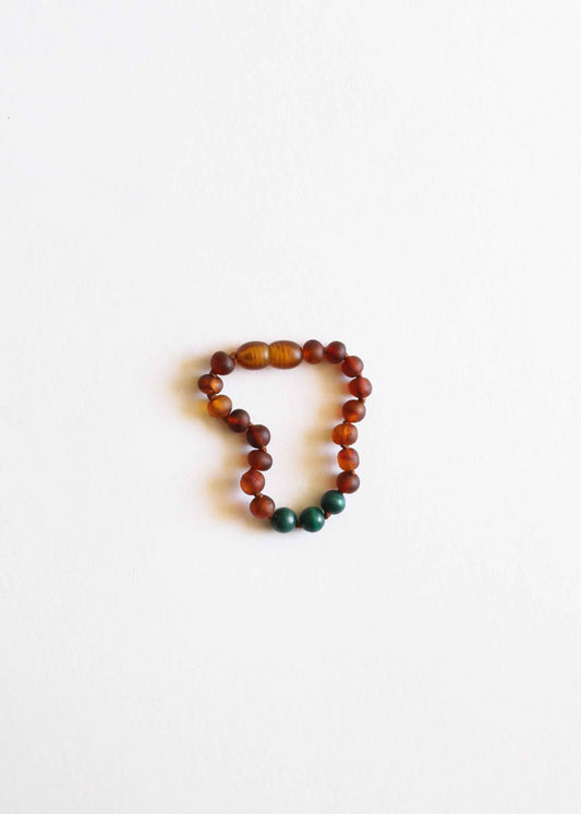 Raw Cognac Baltic Amber + Malachite || Anklet or Bracelet