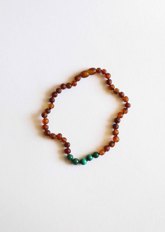 Raw Cognac Baltic Amber + Malachite || Necklace