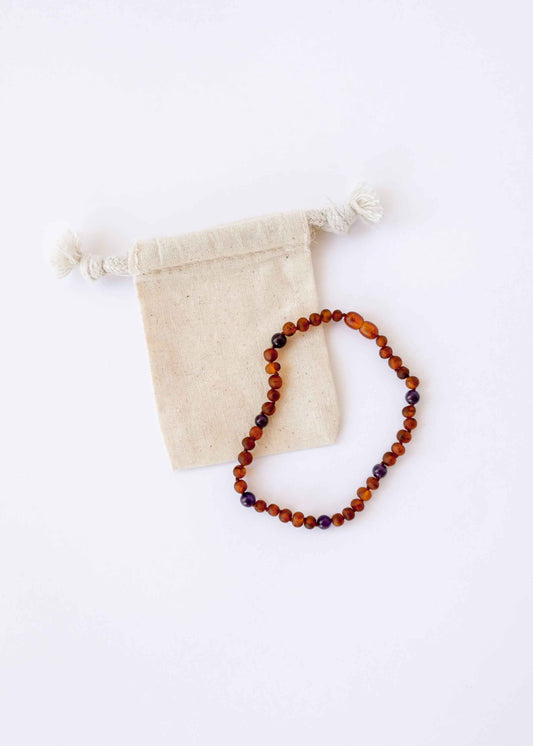 Raw Cognac Baltic Amber + Amethyst || Halo Necklace ||