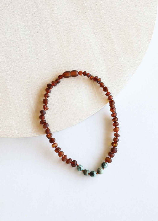 Raw Cognac Baltic Amber + Turquoise Jasper || Necklace