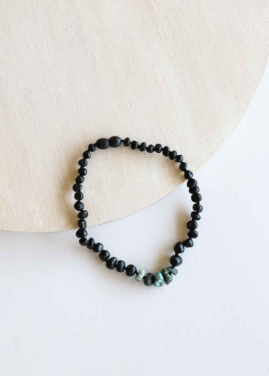 Raw Black Baltic Amber + Raw Turquoise Jasper Necklace