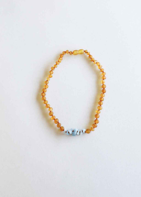 Raw Honey Baltic Amber + Aquamarine || Necklace