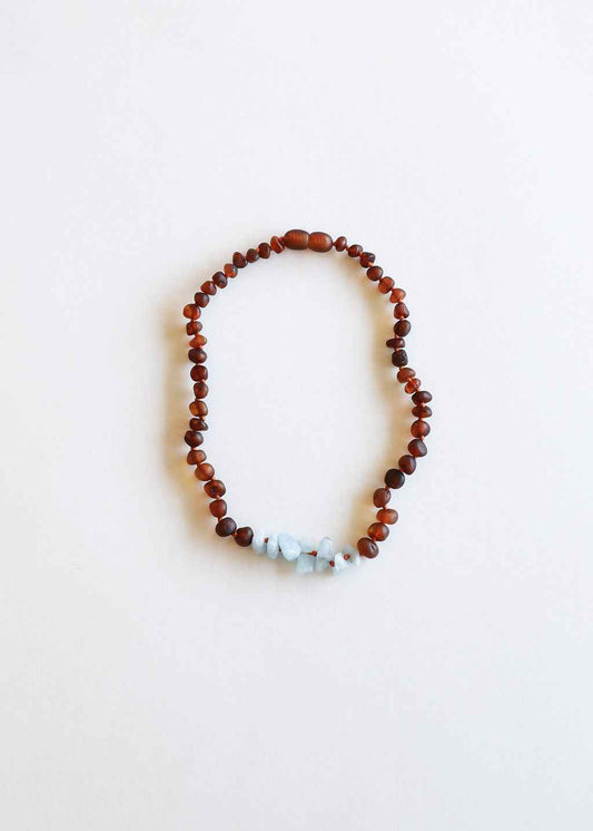 Raw Cognac Baltic Amber + Aquamarine || Necklace
