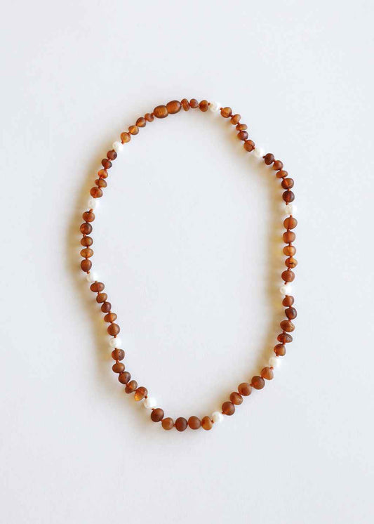 Raw Cognac Baltic Amber + Pearl Halo || Necklace