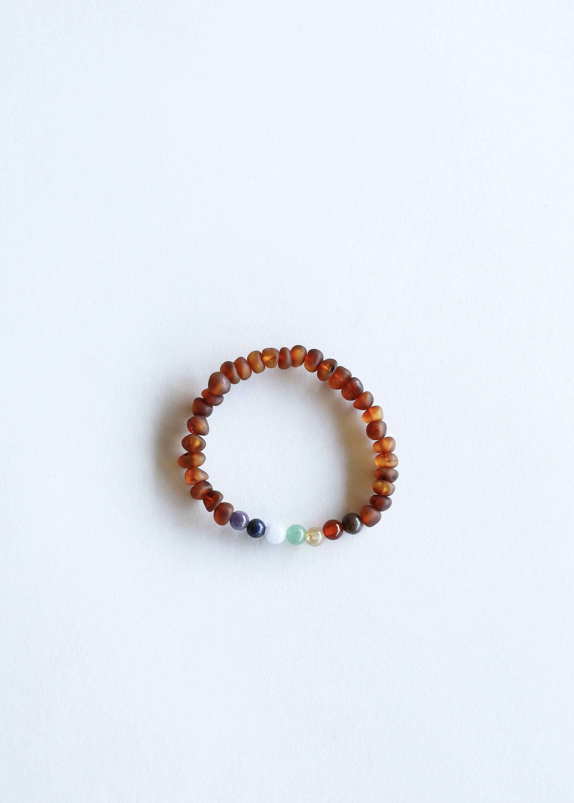 Raw Cognac Baltic Amber + CHAKRA Crystals ||  Bracelet Set