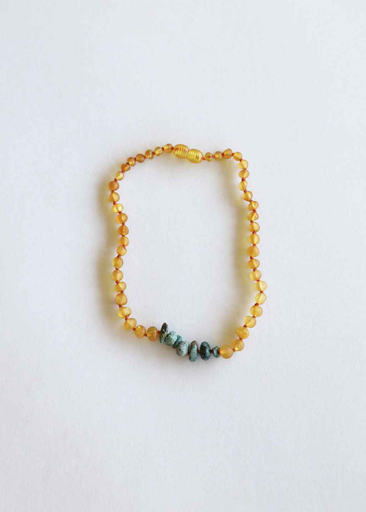 Raw Honey Baltic Amber + Raw Turquoise Jasper || Necklace