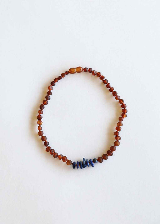 Raw Cognac Baltic Amber + Raw Lapis || Necklace