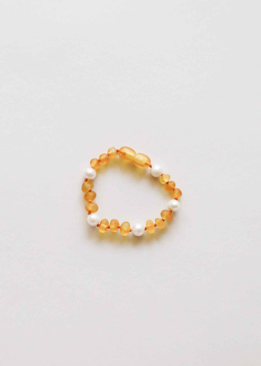 Raw Honey Baltic Amber + Pearl Halo || Anklet or Bracelet