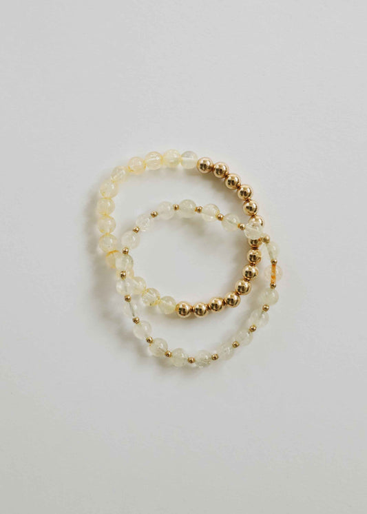 Citrine Gemstone + 14K Gold Filled Beaded Stretch Bracelet