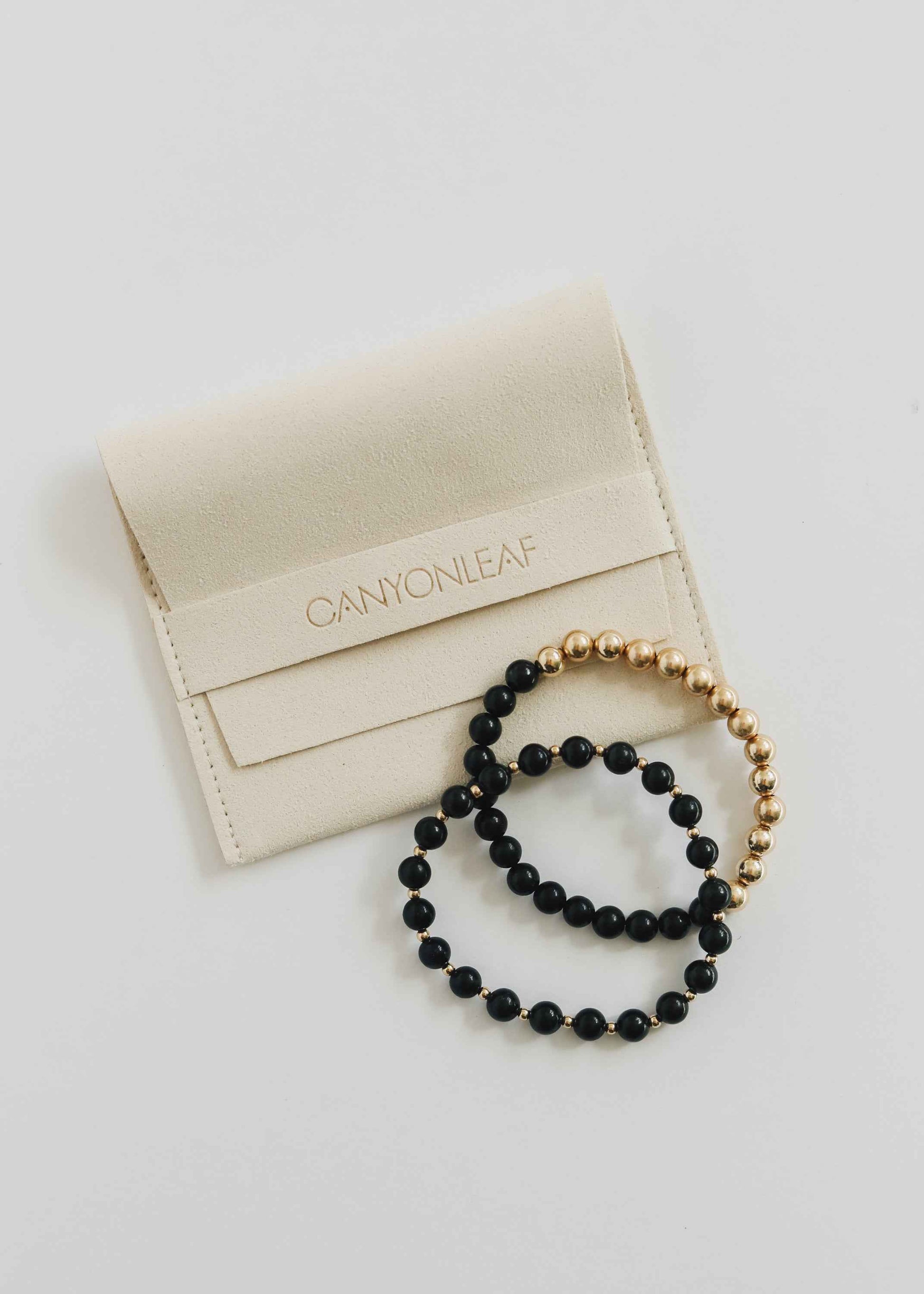 Shungite : 14k Gold Filled Sun + Moon || Stretch Bracelets