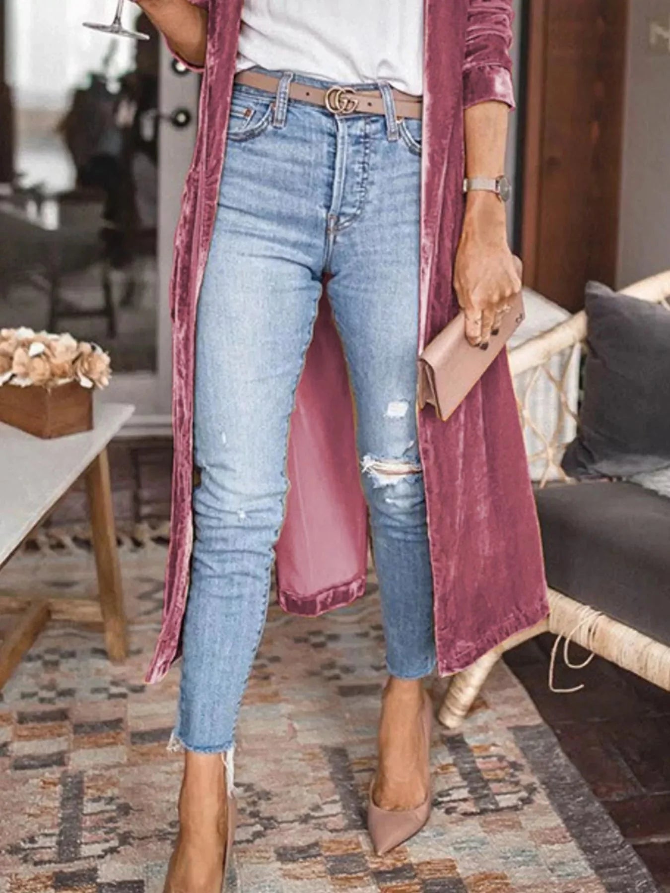 Velvet Luxe Open Front Longline Cardigan