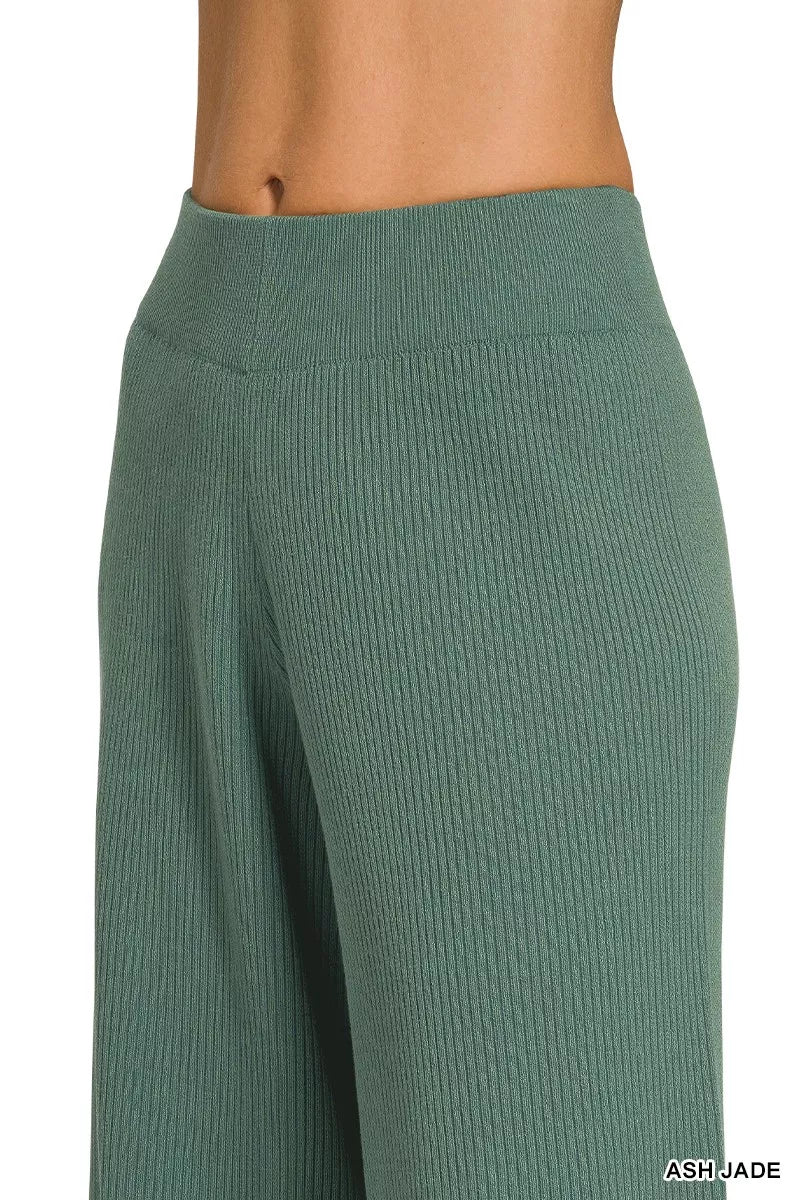Ash Jade Ribbed Viscose Sweater Top & Pants Set by Zenana
