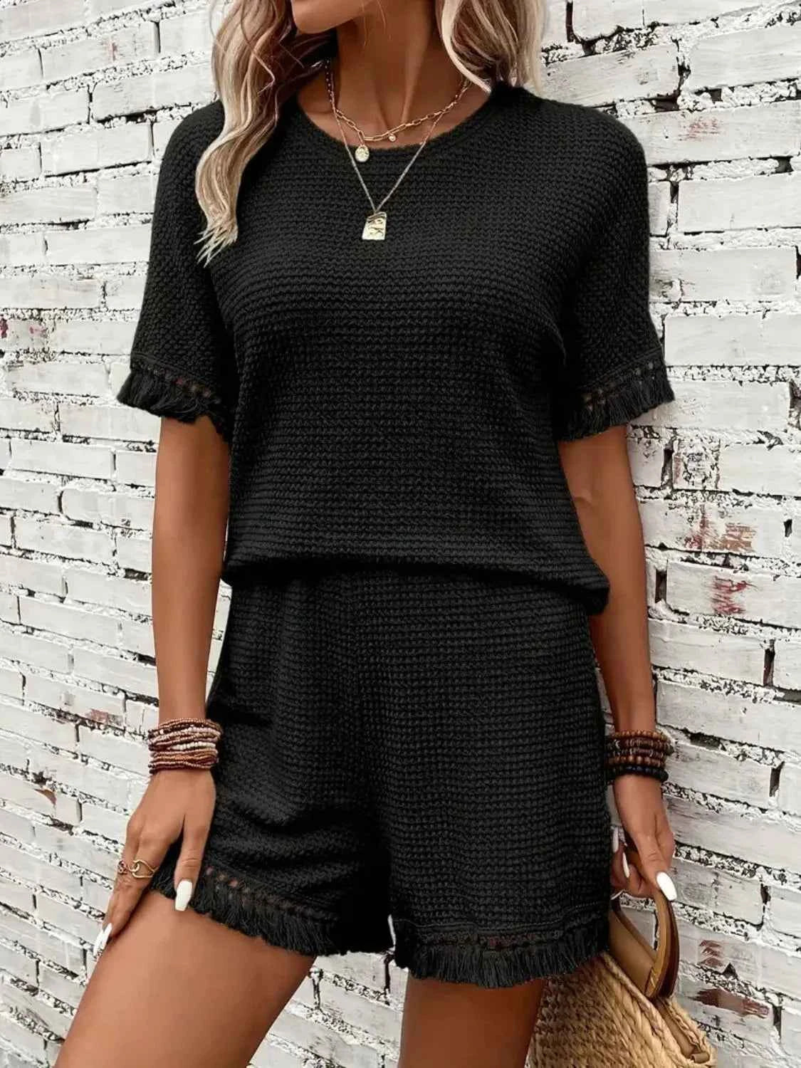 Tassel Round Neck Top and Shorts Set