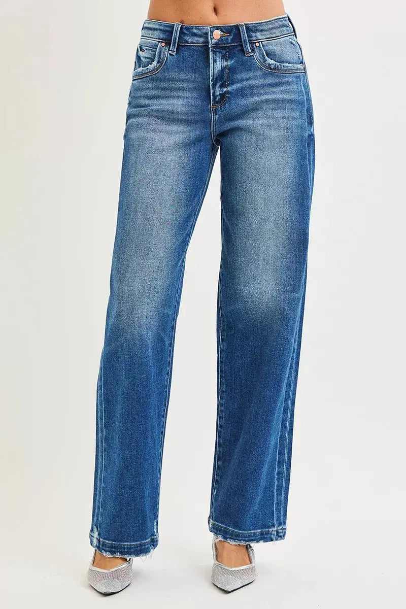 RISEN Jeans - Full Size Slouchy Baggy Jeans with Pocket Side Seam Detail