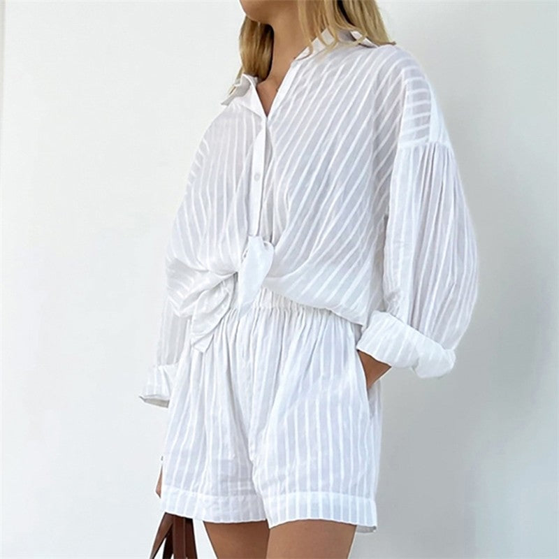 Women's Cotton Long Sleeve and Shorts Two-Piece Pajama Set