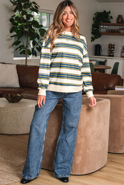 Rose Stripe Crew Neck Pullover Sweatshirt