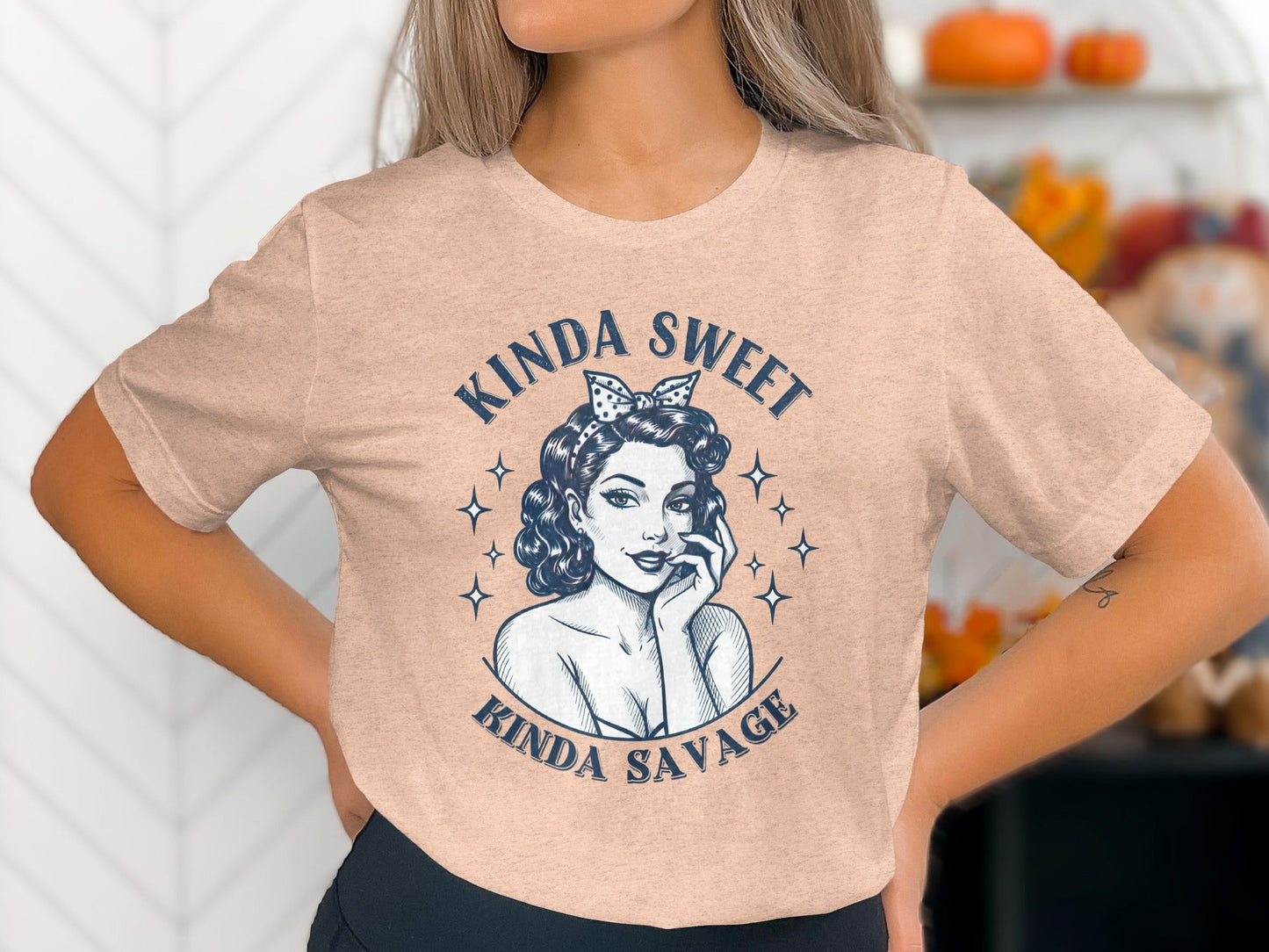 Kinda Sweet Kinda Savage Pinup Girl Stylish Design T-Shirt