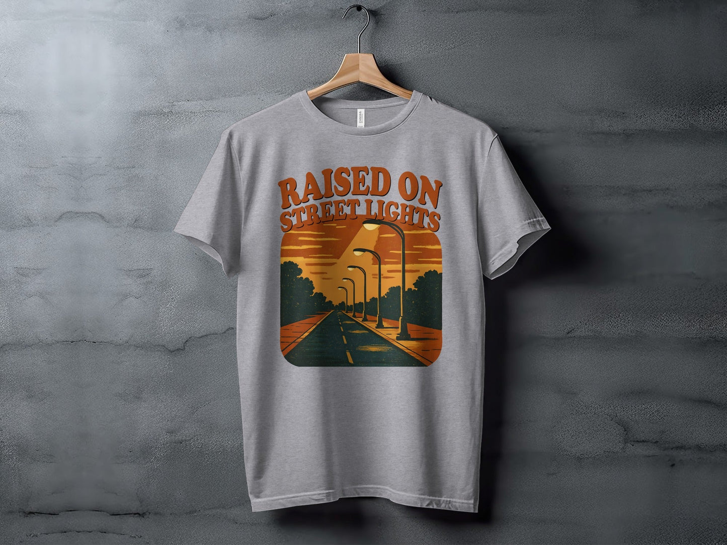 Raised On Street Lights Road Scene Graphic Design T-Shirt