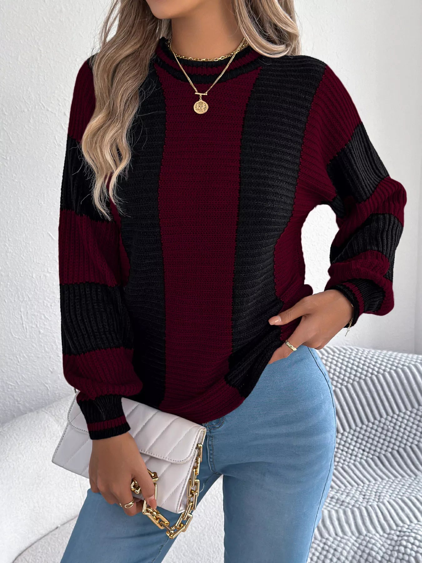 Round Neck Color Block Sweater