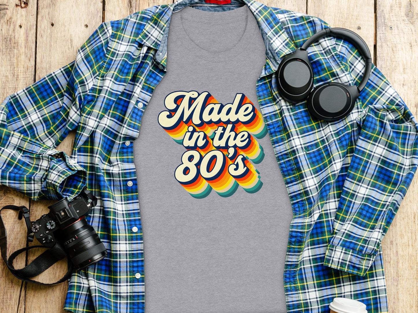 Awesome Made In The Eighties Rainbow Stripes Design T-Shirt