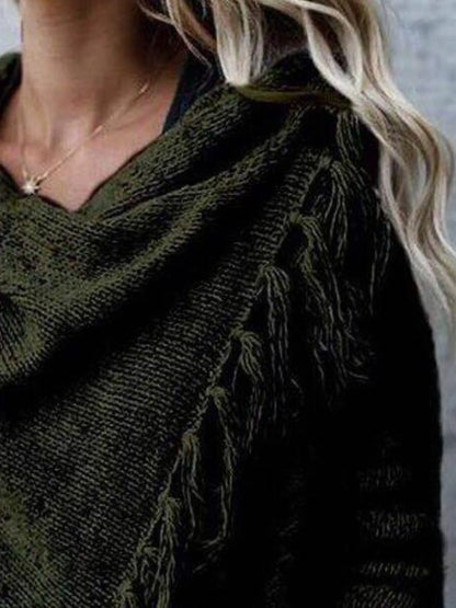 Fringe Long Sleeve Wrap Cardigan Button Fasten