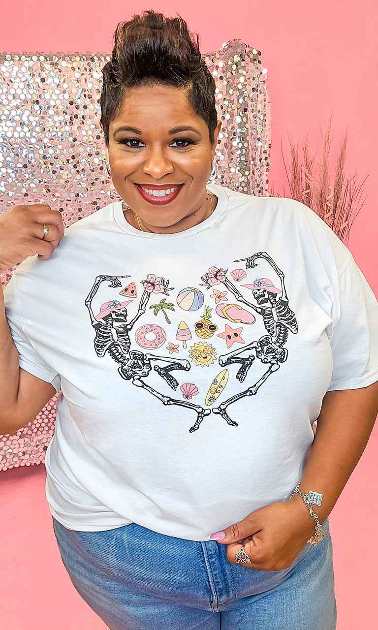 Skeleton Summer White Graphic Shirt