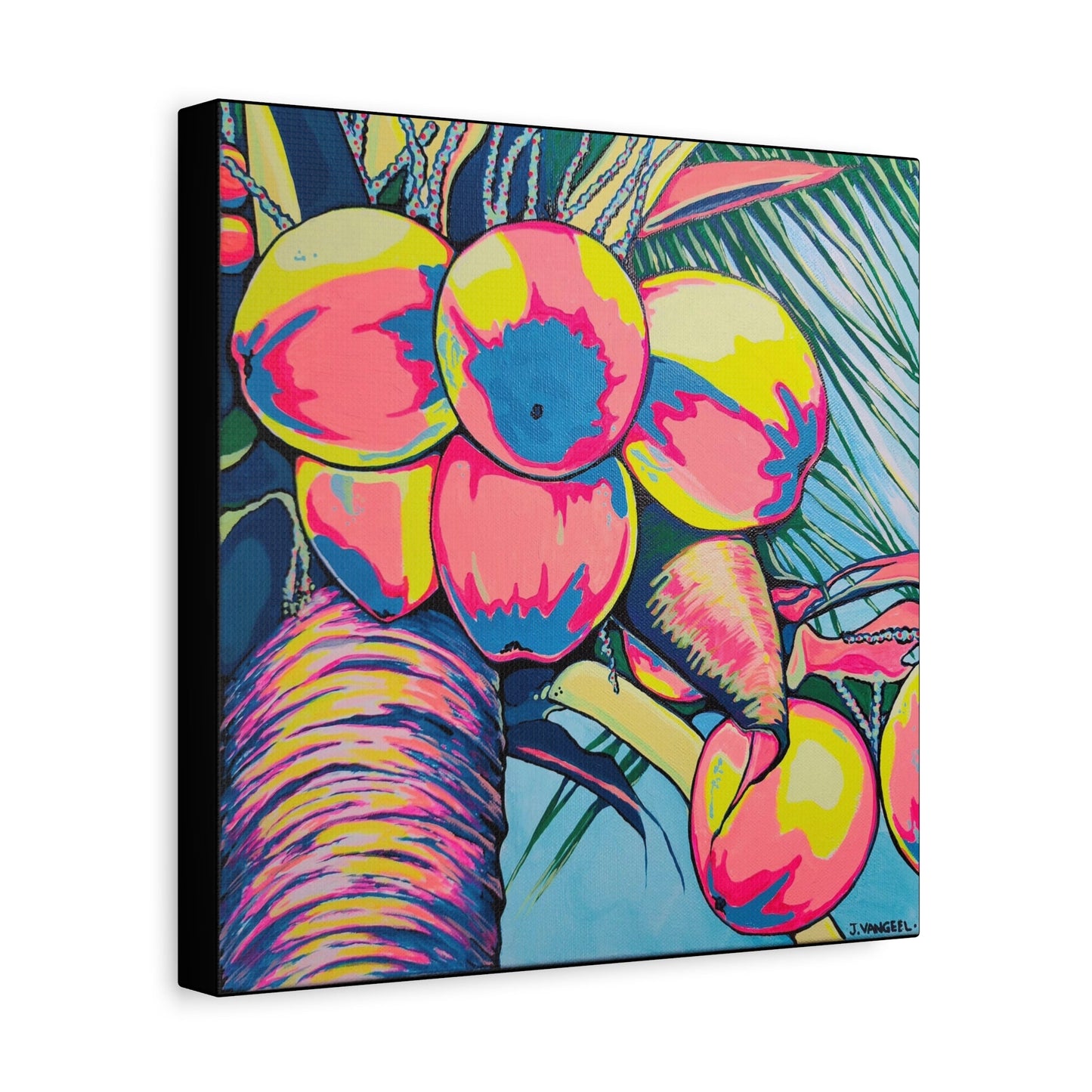 Neon Coconuts Canvas Print, Original Artist Design, Home Decor Wall Art