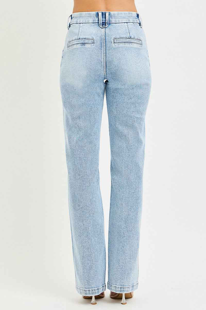 RISEN Tummy Control High Rise Straight Pin Tuck Jeans