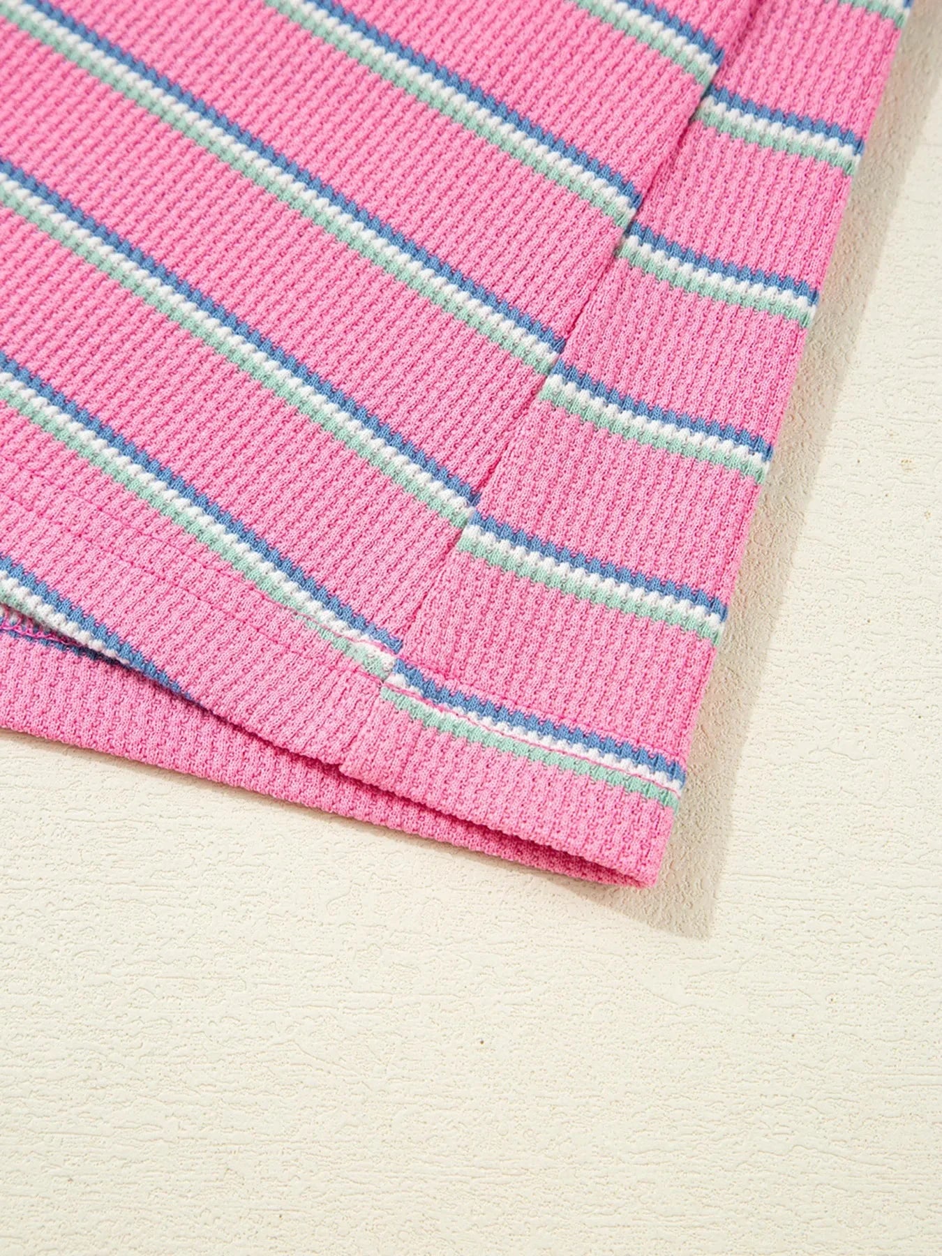 Striped Round Neck Textured Knit Long Sleeve Top