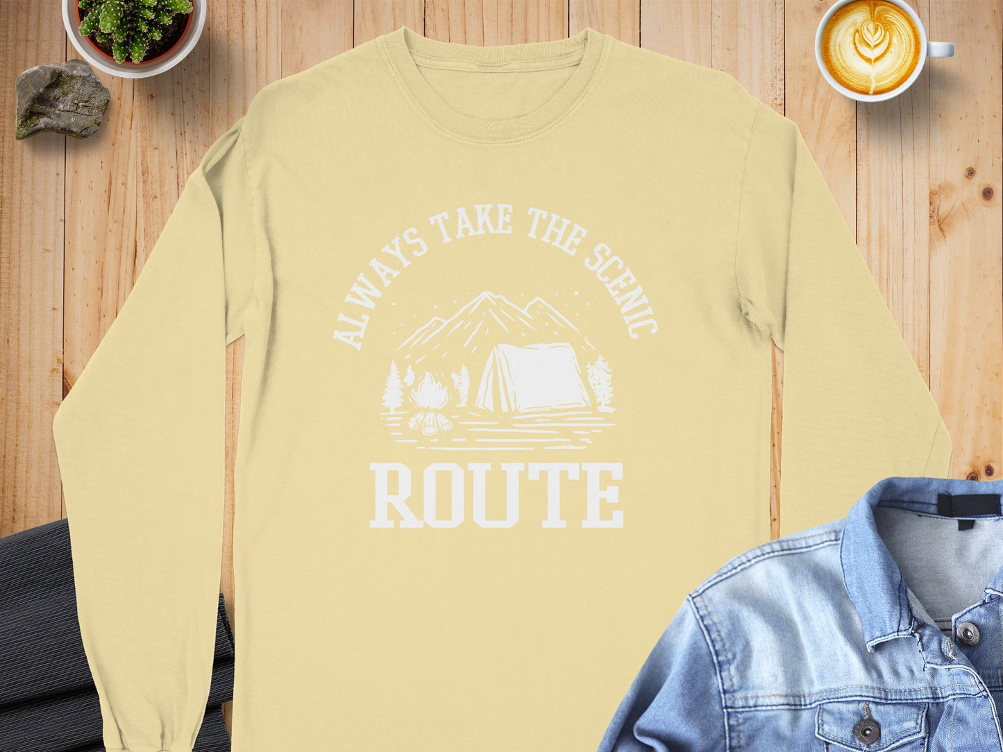 Always Take The Scenic Route Camping Adventure Long Sleeve T-Shirt