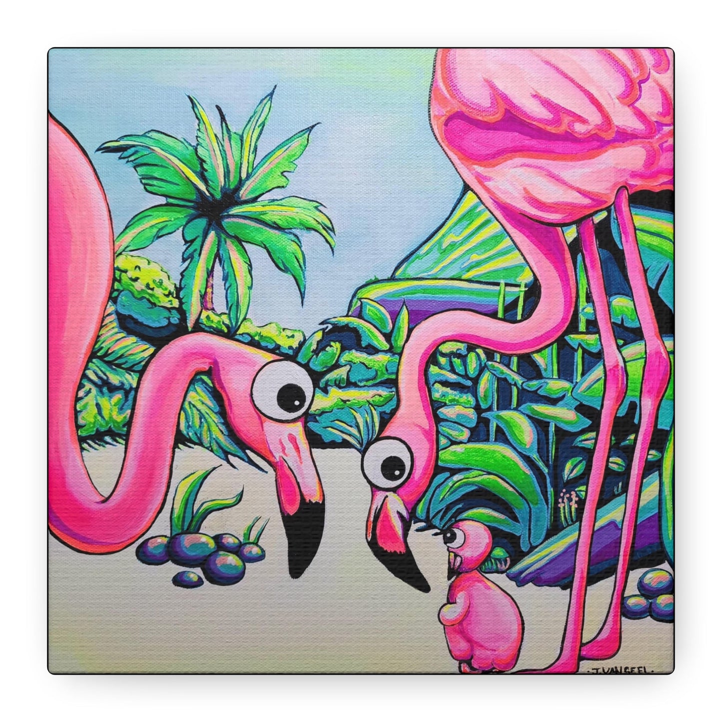 Cyclops Flamingo Family Canvas Art Print, Original Artist Design, Unique Wall Decor
