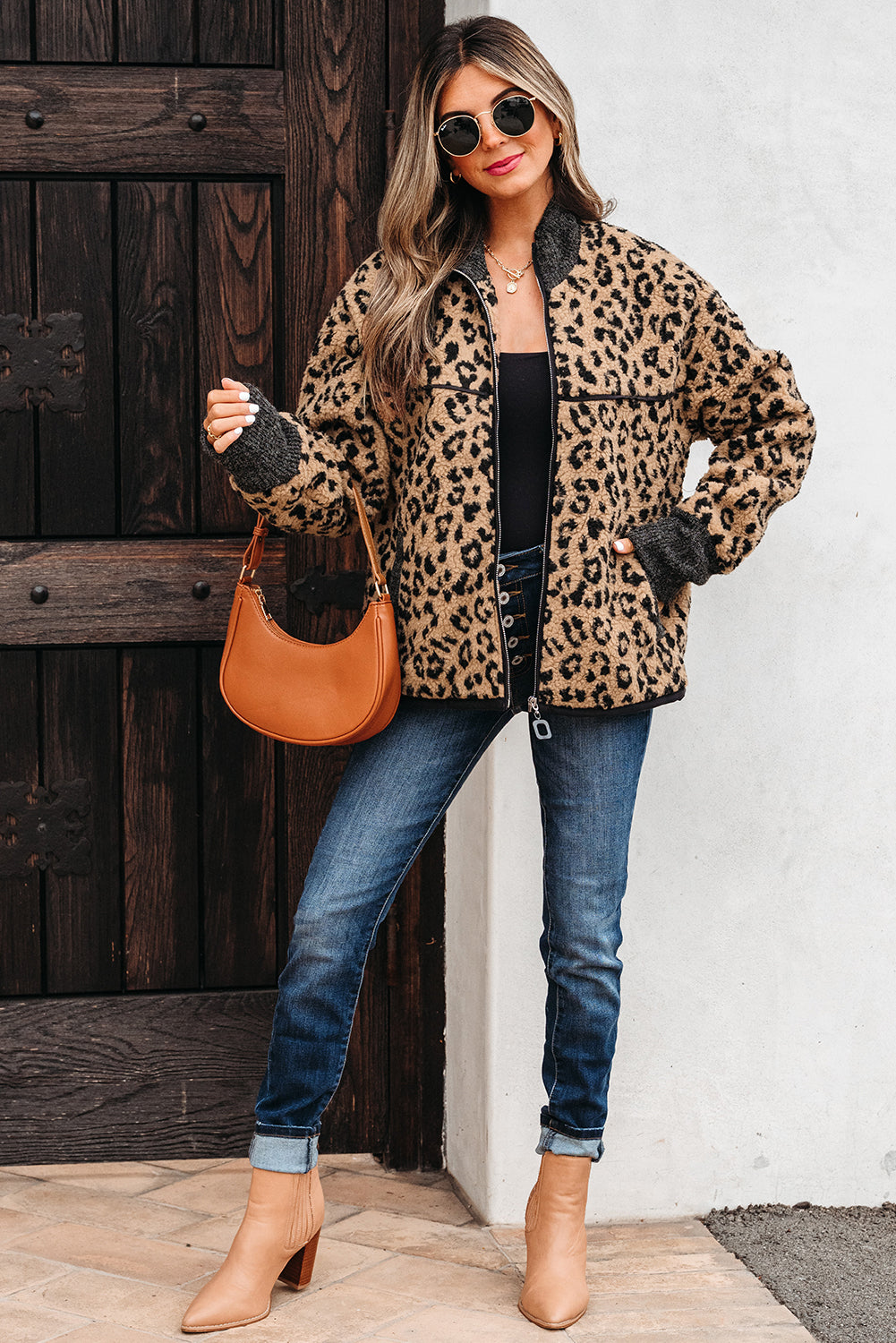 Sloane Leopard Zip Up Pocket Jacket