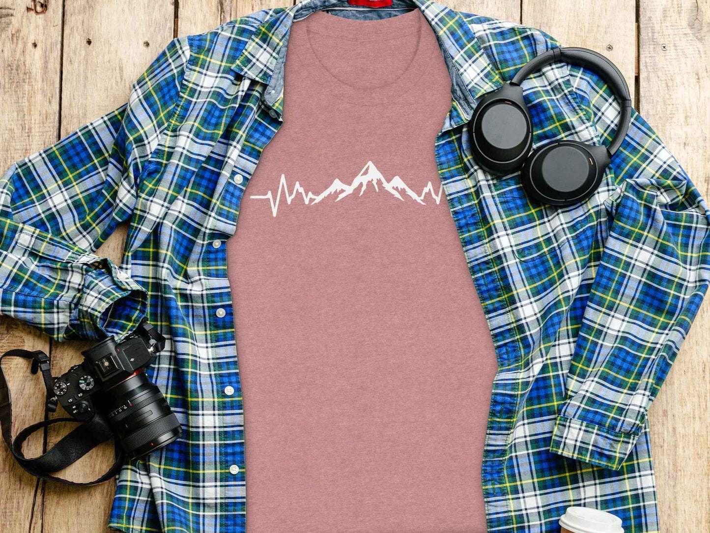 Mountain Heartbeat Line Illustration Graphic Design T-Shirt