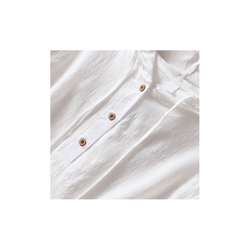 Hooded Cotton and Linen Shirt with Intricate Jacquard Embroidery