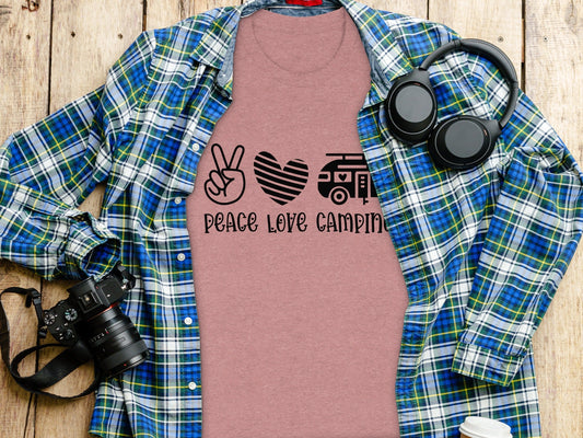 Peace Love Camping Symbol Design Graphic Novelty T-Shirt