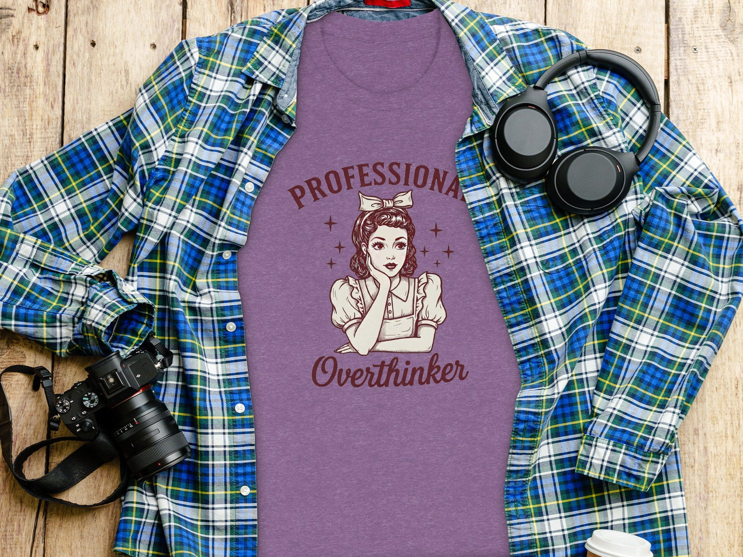 Professional Overthinker Cute Retro Girl Illustration T-Shirt
