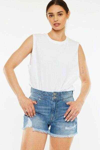 Kancan Full Size High Rise Raw Hem Denim Shorts for Women