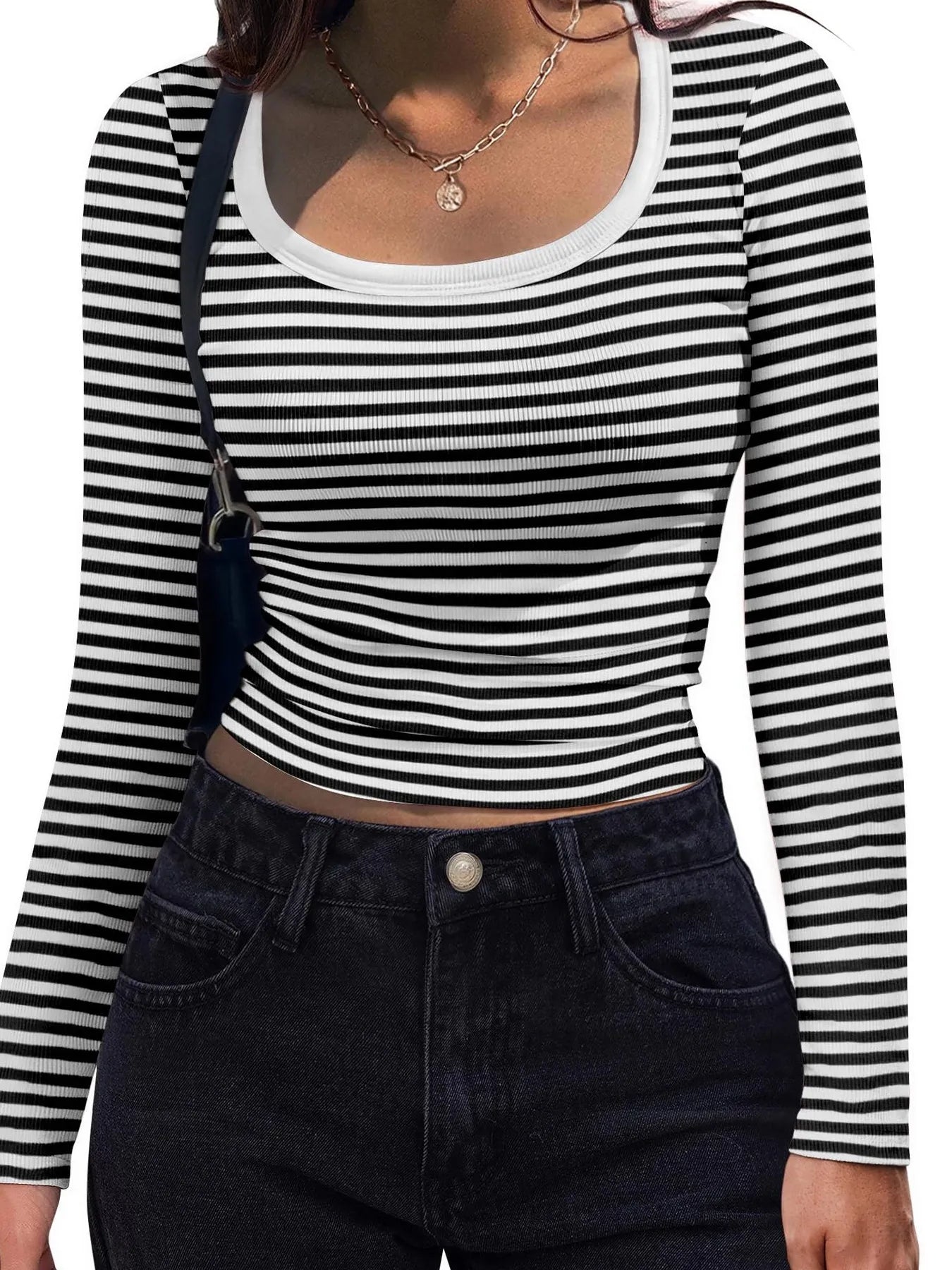 Striped Long Sleeve Scoop Neck T Shirt