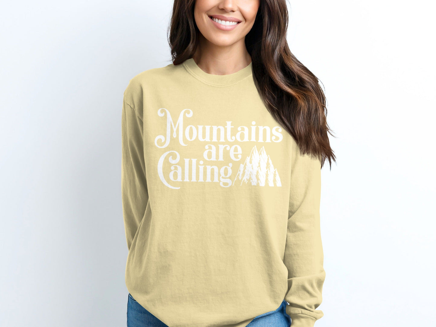 Mountains Are Calling With Mountain Peaks Art Long Sleeve T-Shirt