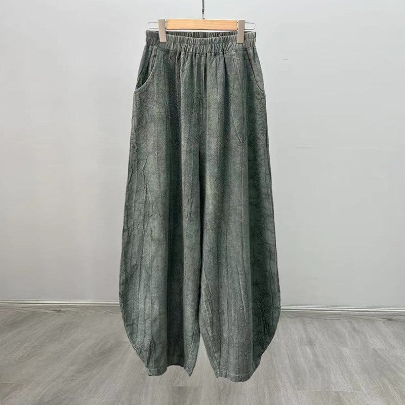 Solid Color Cotton and Linen Lantern Trousers