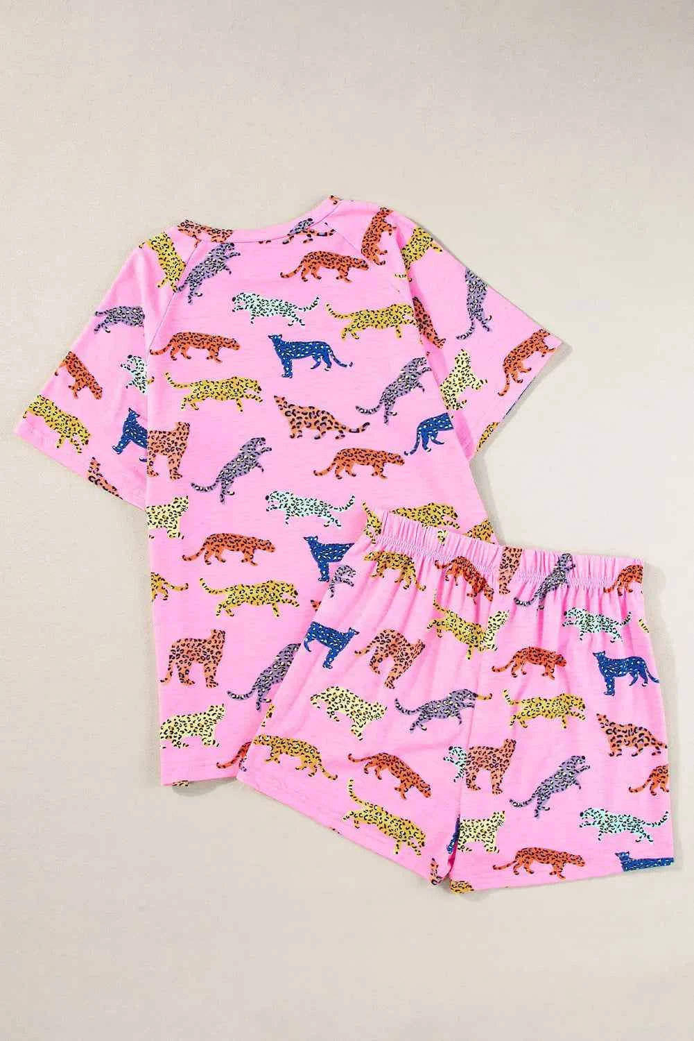 Animal Round Neck Top and Shorts Lounge Set
