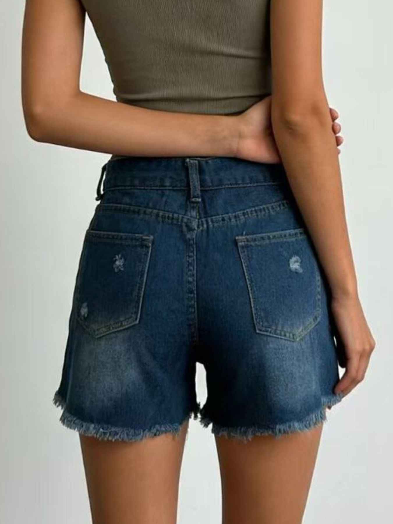 Distressed Frayed Hem Denim Shorts