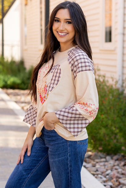 Plaid Floral Peace Heart Long Sleeve Top