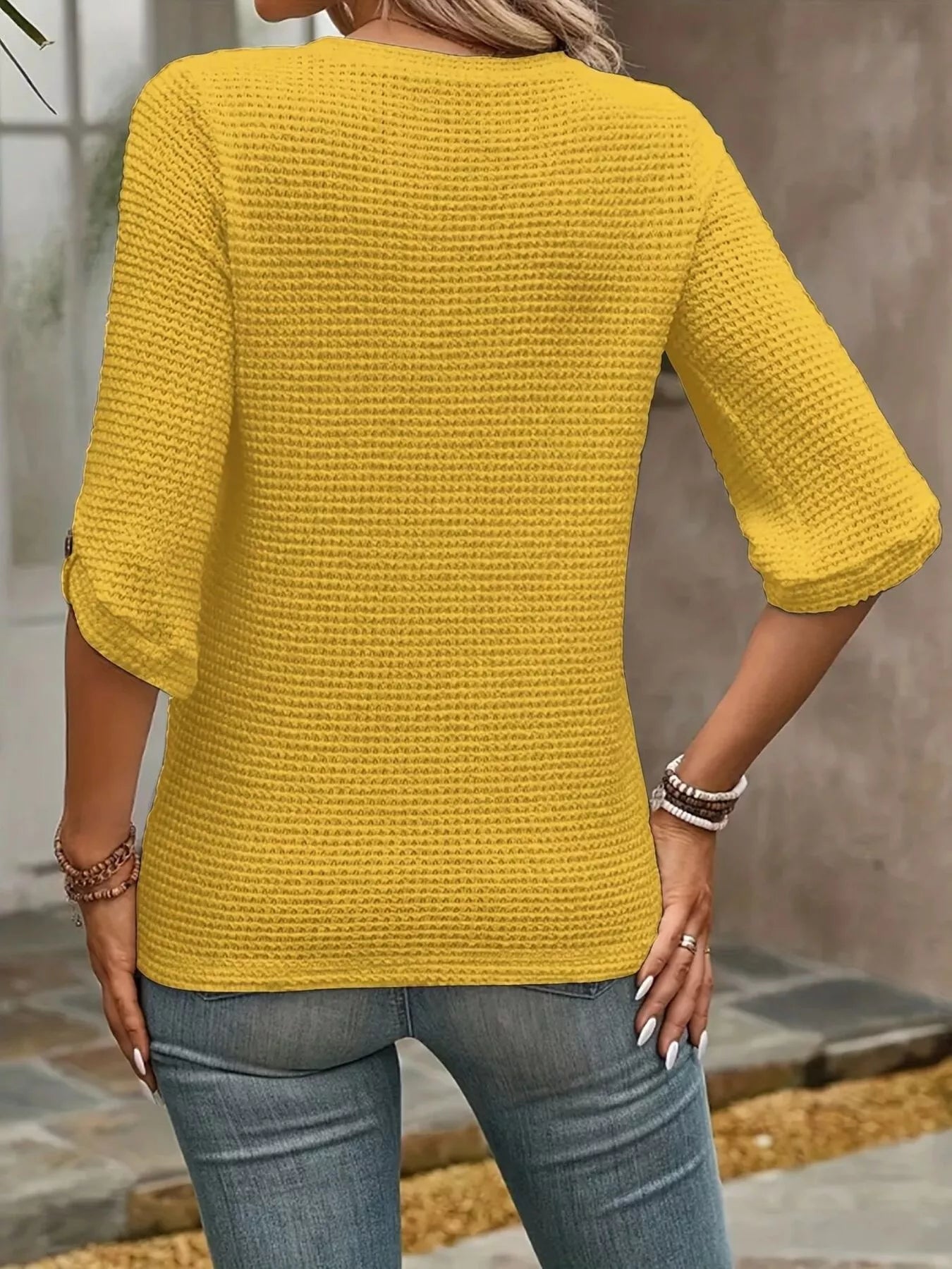 Round Neck Waffle Knit Top
